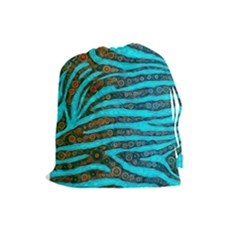 Turquoise Blue Zebra Abstract  Drawstring Pouches (large)  by OCDesignss