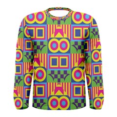 Colorful Shapes In Rhombus Pattern Men Long Sleeve T-shirt by LalyLauraFLM