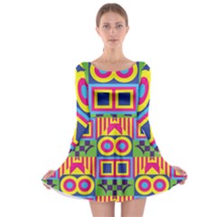 Colorful Shapes In Rhombus Pattern Long Sleeve Skater Dress by LalyLauraFLM