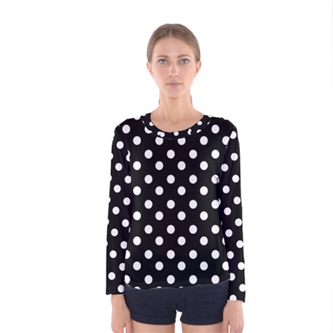 Black And White Polka Dots Women s Long Sleeve T-shirts by GardenOfOphir