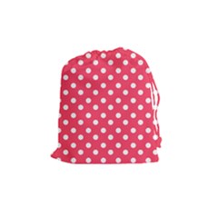 Hot Pink Polka Dots Drawstring Pouches (medium)  by GardenOfOphir