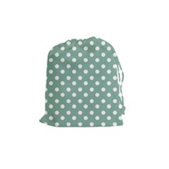 Mint Green Polka Dots Drawstring Pouches (medium)  by GardenOfOphir