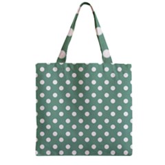 Mint Green Polka Dots Zipper Grocery Tote Bags by GardenOfOphir