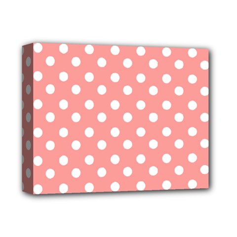 Coral And White Polka Dots Deluxe Canvas 14  X 11  by GardenOfOphir