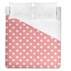 Coral And White Polka Dots Duvet Cover Single Side (full/queen Size) by GardenOfOphir