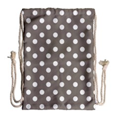 Brown And White Polka Dots Drawstring Bag (large) by GardenOfOphir