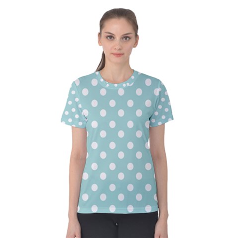 Blue And White Polka Dots Women s Cotton Tees by GardenOfOphir