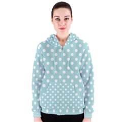 Blue And White Polka Dots Women s Zipper Hoodies by GardenOfOphir