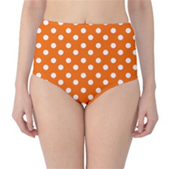 Orange And White Polka Dots High-waist Bikini Bottoms by GardenOfOphir