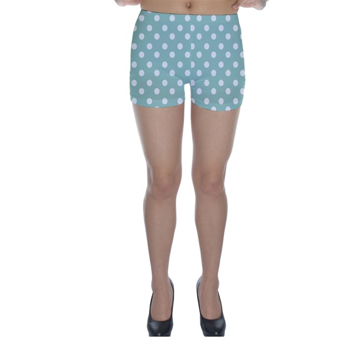 Light Blue And White Polka Dots Skinny Shorts