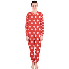 Indian Red Polka Dots Onepiece Jumpsuit (ladies)  by GardenOfOphir