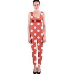 Indian Red Polka Dots Onepiece Catsuits by GardenOfOphir