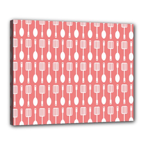 Coral And White Kitchen Utensils Pattern Canvas 20  X 16  by GardenOfOphir