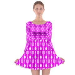 Purple Spatula Spoon Pattern Long Sleeve Skater Dress