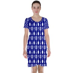 Indigo Spatula Spoon Pattern Short Sleeve Nightdresses by GardenOfOphir