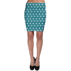 Teal And White Spatula Spoon Pattern Bodycon Skirts by GardenOfOphir