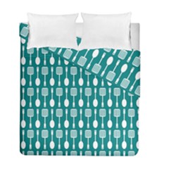 Teal And White Spatula Spoon Pattern Duvet Cover (twin Size) by GardenOfOphir