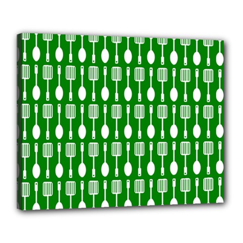 Green And White Kitchen Utensils Pattern Canvas 20  X 16  by GardenOfOphir