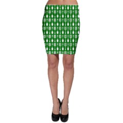 Green And White Kitchen Utensils Pattern Bodycon Skirts by GardenOfOphir