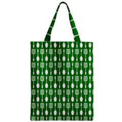 Green And White Kitchen Utensils Pattern Zipper Classic Tote Bags by GardenOfOphir