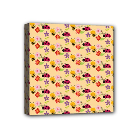 Colorful Ladybug Bess And Flowers Pattern Mini Canvas 4  X 4  by GardenOfOphir