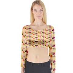 Colorful Ladybug Bess And Flowers Pattern Long Sleeve Crop Top by GardenOfOphir