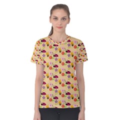 Colorful Ladybug Bess And Flowers Pattern Women s Cotton Tees