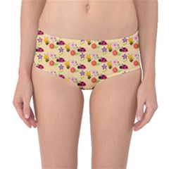 Colorful Ladybug Bess And Flowers Pattern Mid-waist Bikini Bottoms by GardenOfOphir