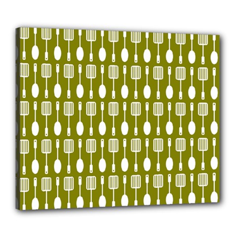 Olive Green Spatula Spoon Pattern Canvas 24  X 20 