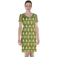 Olive Green Spatula Spoon Pattern Short Sleeve Nightdresses by GardenOfOphir