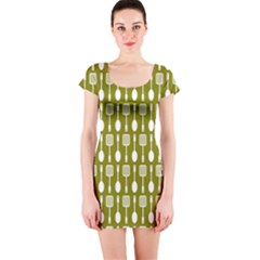 Olive Green Spatula Spoon Pattern Short Sleeve Bodycon Dresses by GardenOfOphir