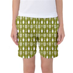 Olive Green Spatula Spoon Pattern Women s Basketball Shorts by GardenOfOphir