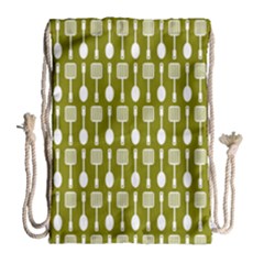 Olive Green Spatula Spoon Pattern Drawstring Bag (large) by GardenOfOphir