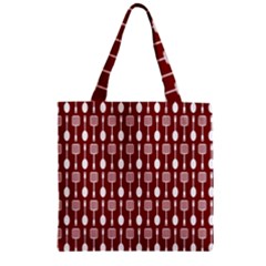 Red And White Kitchen Utensils Pattern Zipper Grocery Tote Bags by GardenOfOphir