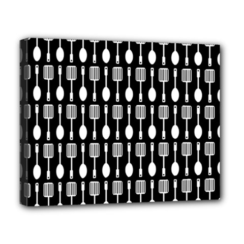 Black And White Spatula Spoon Pattern Deluxe Canvas 20  X 16   by GardenOfOphir