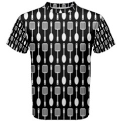 Black And White Spatula Spoon Pattern Men s Cotton Tees by GardenOfOphir