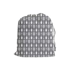 Gray And White Kitchen Utensils Pattern Drawstring Pouches (large)  by GardenOfOphir