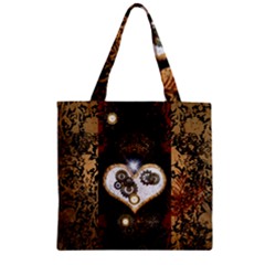 Steampunk, Awesome Heart With Clocks And Gears Zipper Grocery Tote Bags by FantasyWorld7