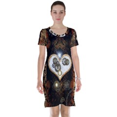 Steampunk, Awesome Heart With Clocks And Gears Short Sleeve Nightdresses