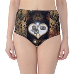 Steampunk, Awesome Heart With Clocks And Gears High-waist Bikini Bottoms by FantasyWorld7