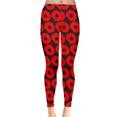 Charcoal And Red Peony Flower Pattern Women s Leggings by GardenOfOphir