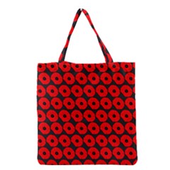 Charcoal And Red Peony Flower Pattern Grocery Tote Bags