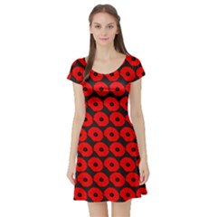 Charcoal And Red Peony Flower Pattern Short Sleeve Skater Dresses