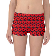 Charcoal And Red Peony Flower Pattern Reversible Boyleg Bikini Bottoms