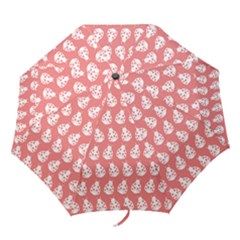 Coral And White Lady Bug Pattern Folding Umbrellas