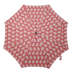 Coral And White Lady Bug Pattern Hook Handle Umbrellas (small) by GardenOfOphir