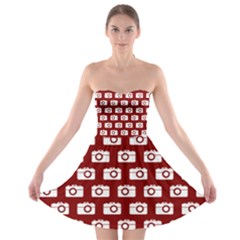 Modern Chic Vector Camera Illustration Pattern Strapless Bra Top Dress by GardenOfOphir