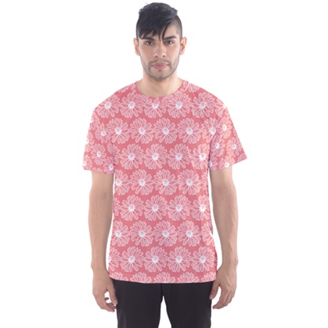 Coral Pink Gerbera Daisy Vector Tile Pattern Men s Sport Mesh Tees by GardenOfOphir