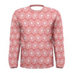 Coral Pink Gerbera Daisy Vector Tile Pattern Men s Long Sleeve T-shirts