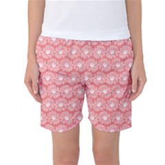 Coral Pink Gerbera Daisy Vector Tile Pattern Women s Basketball Shorts by GardenOfOphir